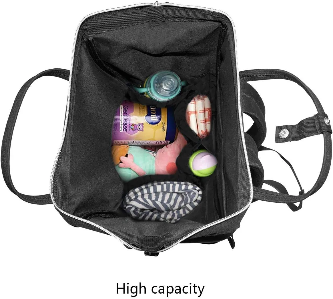 Black And White Dinosaur Skeleton Diaper Bag Travel Backpack Large Capacity Multi-Function Zipper Casual Travel Backpacks for Mom Dad Unisex