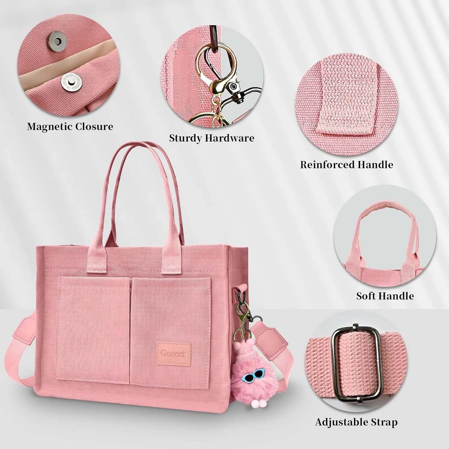 Canvas Tote Bag for Women With Pockets, Laptop Work Crossbody Purses Everything Shoulder Tote Bag Everyday Satchel Handbags