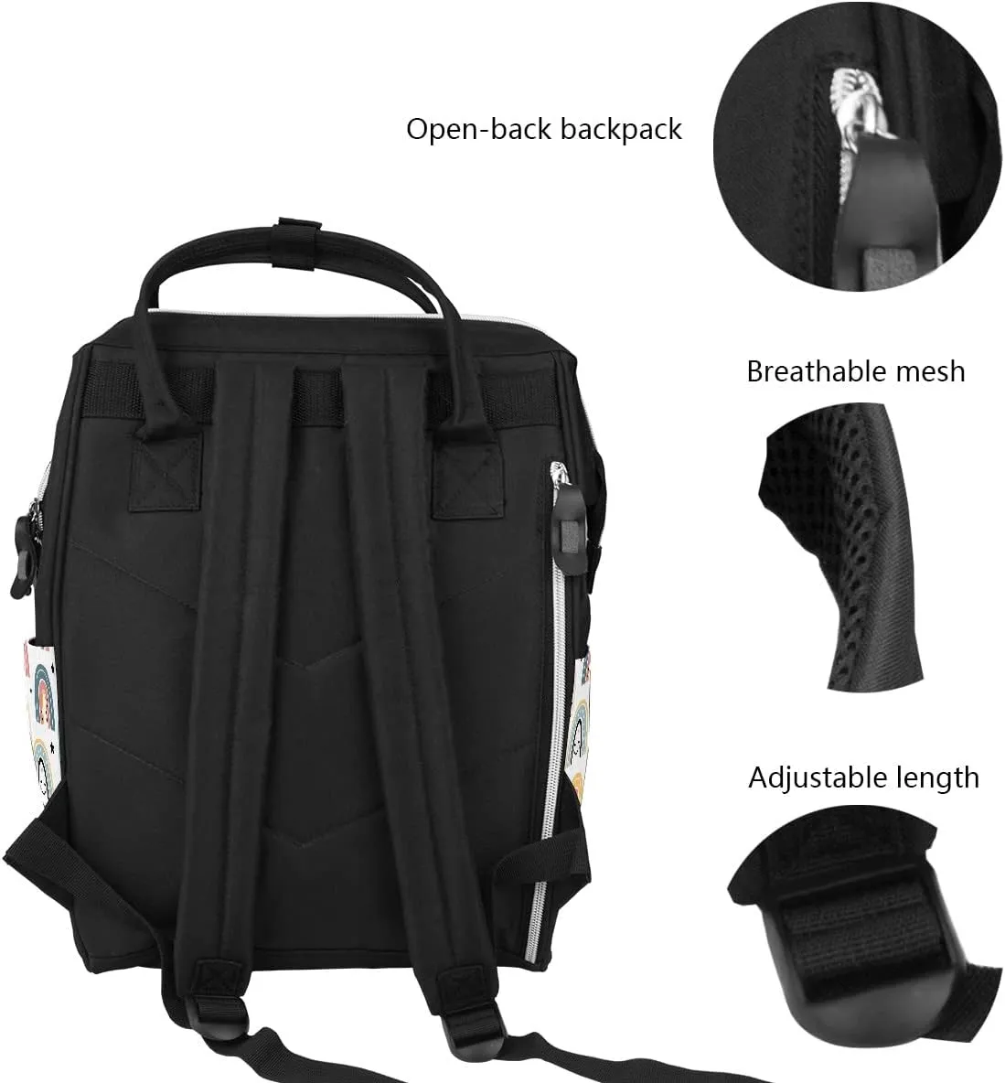 Ethnic Rainbow Boho Diaper Bag Travel Backpack Large Capacity Multi-Function Bags Zipper Casual Travel Backpacks for Mom Dad Unisex