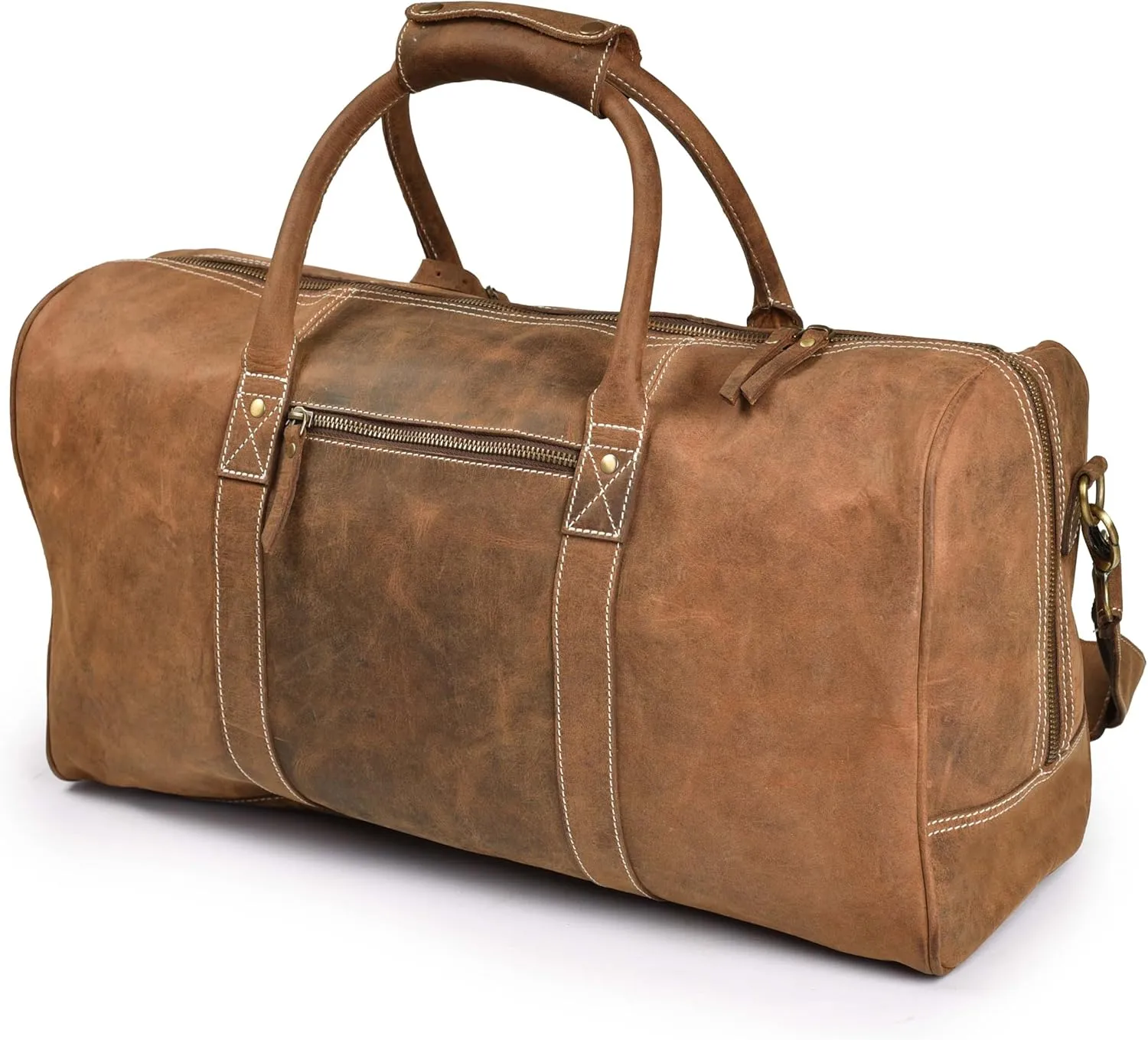 Leather Village Leather Duffle Bags for Men & Women-Travel Overnight/Weekender Travel Bag-Sports Gym Duffle Bag - 24 Inch - Vintage Brown