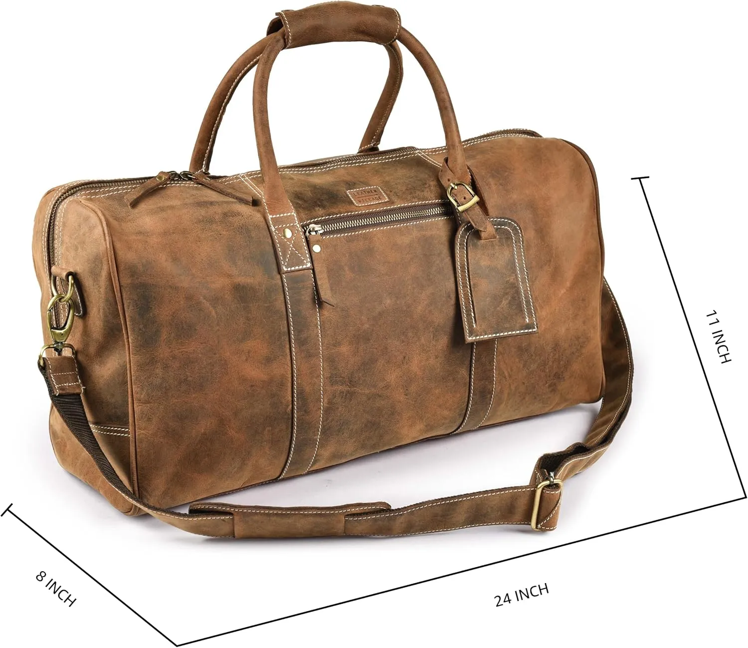 Leather Village Leather Duffle Bags for Men & Women-Travel Overnight/Weekender Travel Bag-Sports Gym Duffle Bag - 24 Inch - Vintage Brown