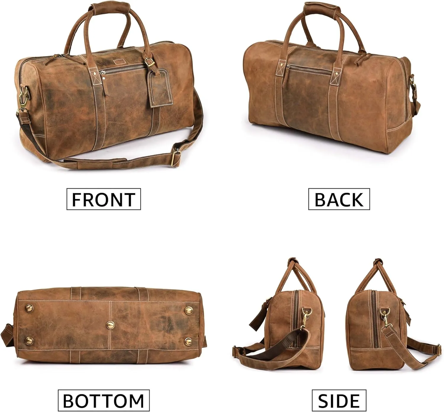 Leather Village Leather Duffle Bags for Men & Women-Travel Overnight/Weekender Travel Bag-Sports Gym Duffle Bag - 24 Inch - Vintage Brown