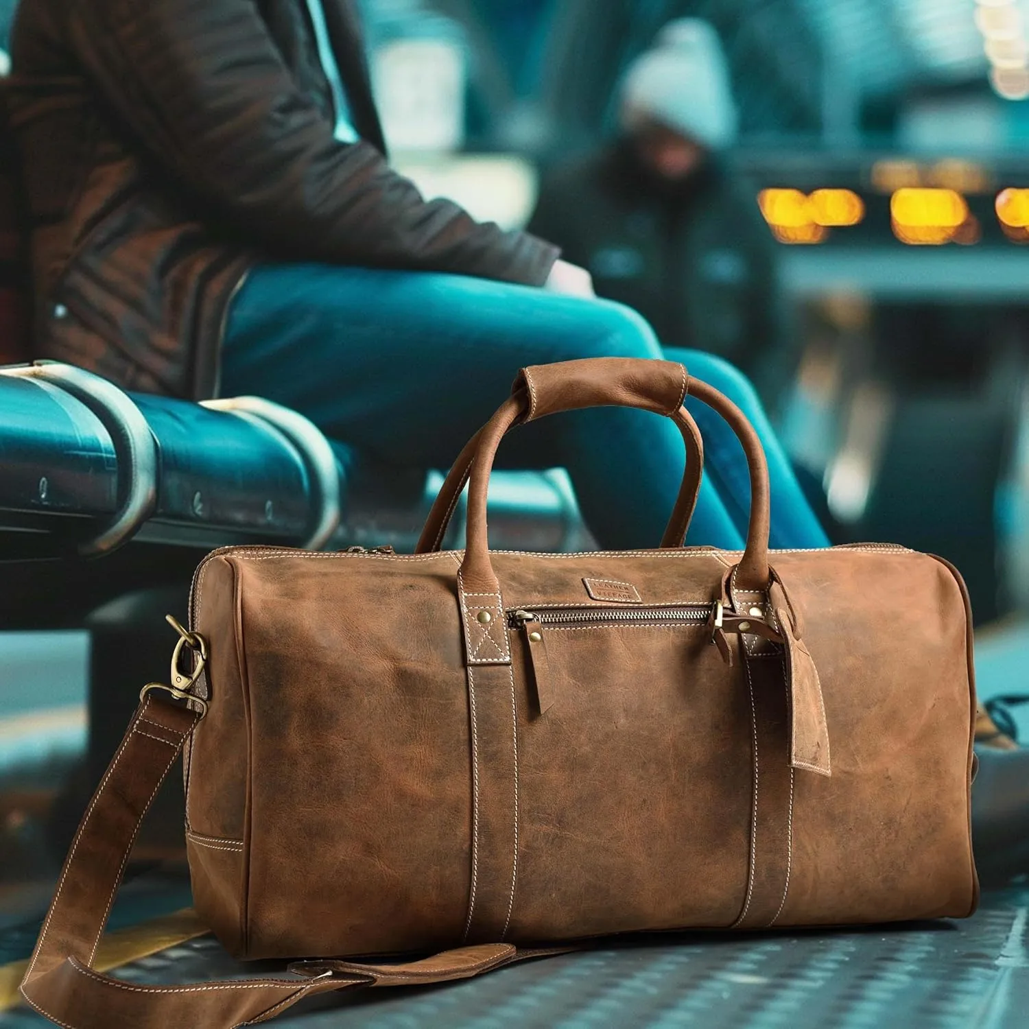 Leather Village Leather Duffle Bags for Men & Women-Travel Overnight/Weekender Travel Bag-Sports Gym Duffle Bag - 24 Inch - Vintage Brown