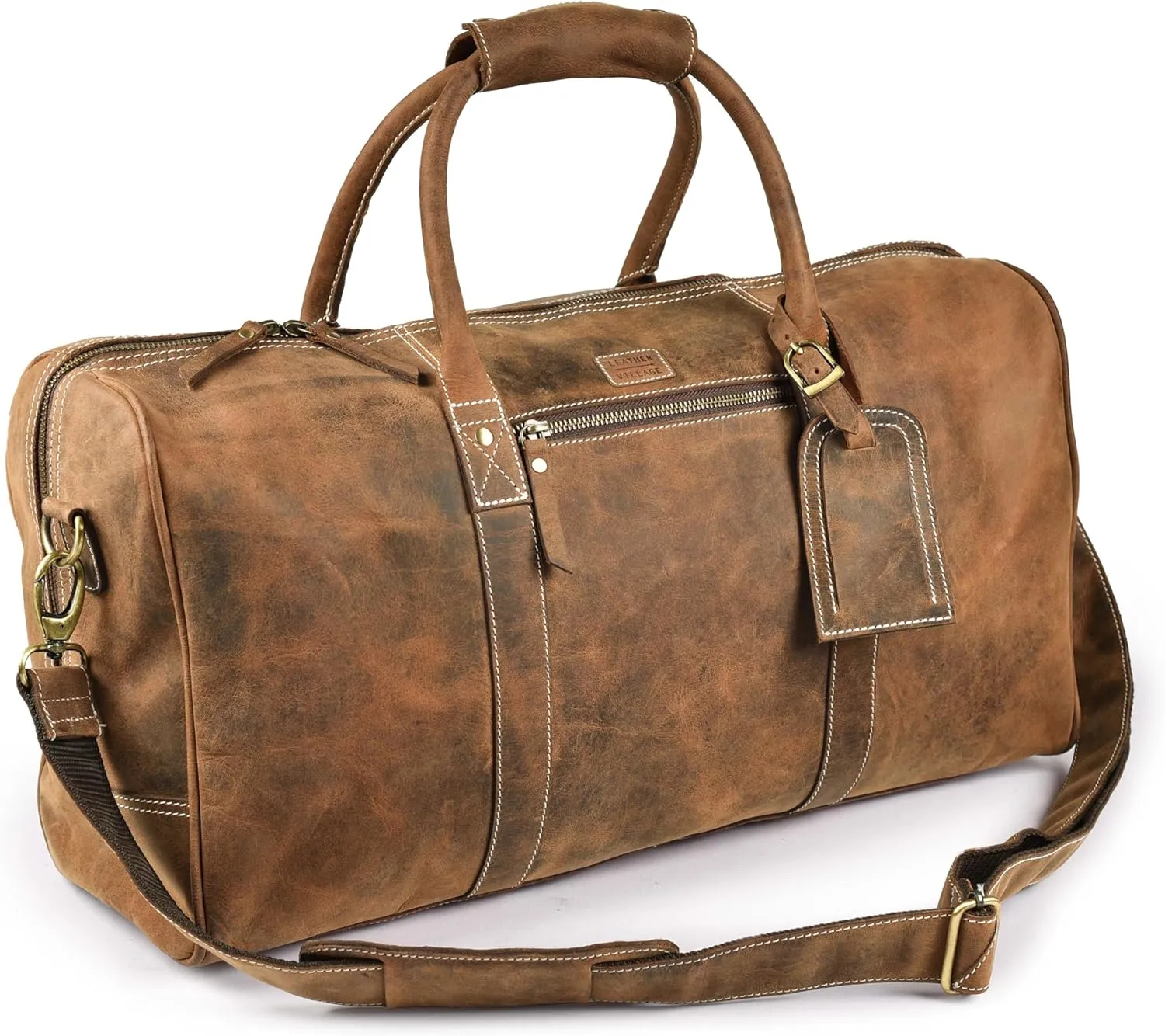 Leather Village Leather Duffle Bags for Men & Women-Travel Overnight/Weekender Travel Bag-Sports Gym Duffle Bag - 24 Inch - Vintage Brown