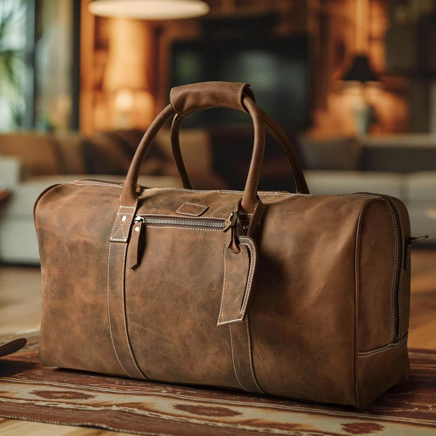 Leather Village Leather Duffle Bags for Men & Women-Travel Overnight/Weekender Travel Bag-Sports Gym Duffle Bag - 24 Inch - Vintage Brown