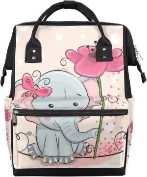 Lovely Elephant Butterfly Flower Diaper Bag Backpack Multi-Function Organizer Large Capacity Waterproof Nappy Bags for Mom Dad Women Men