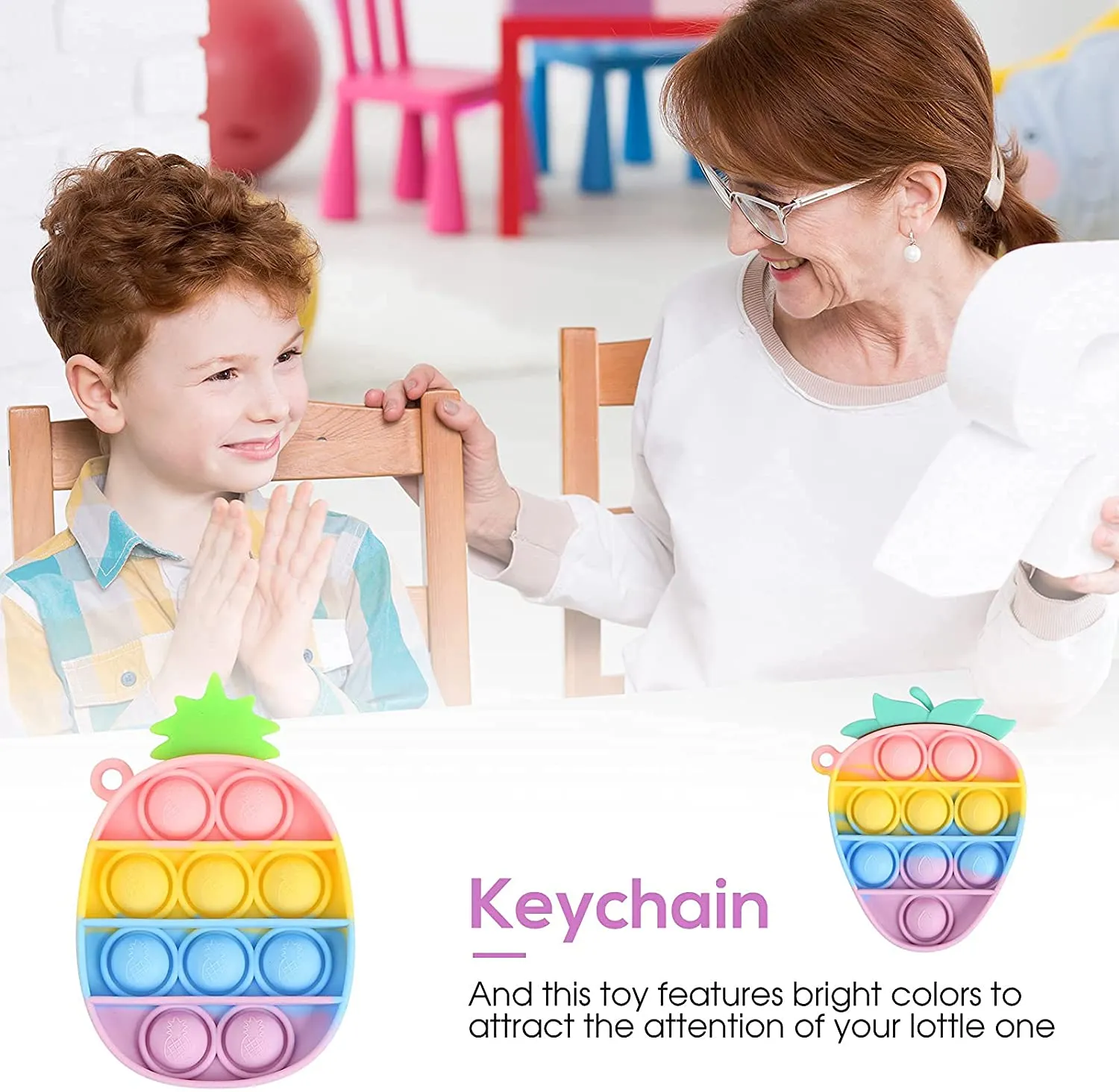 Mini Pop Bubble Sensory Fidget Toys Anxiety Bubbles Keychain Toy Stress Relief Silicone Hand Toy 1 pcs
